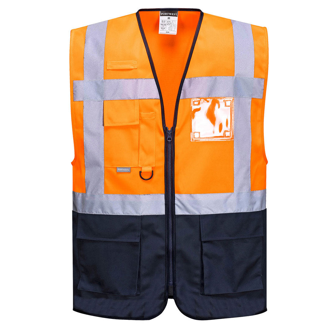 Portwest C476 Warsaw Executive Hi Vis Vest 1#colour_orange-navy