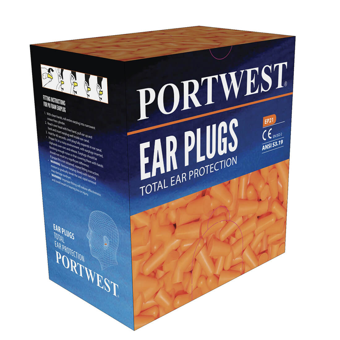Portwest EP21 Ear Plug Dispenser Refill Pack ( 500 pairs ) 1#colour_orange