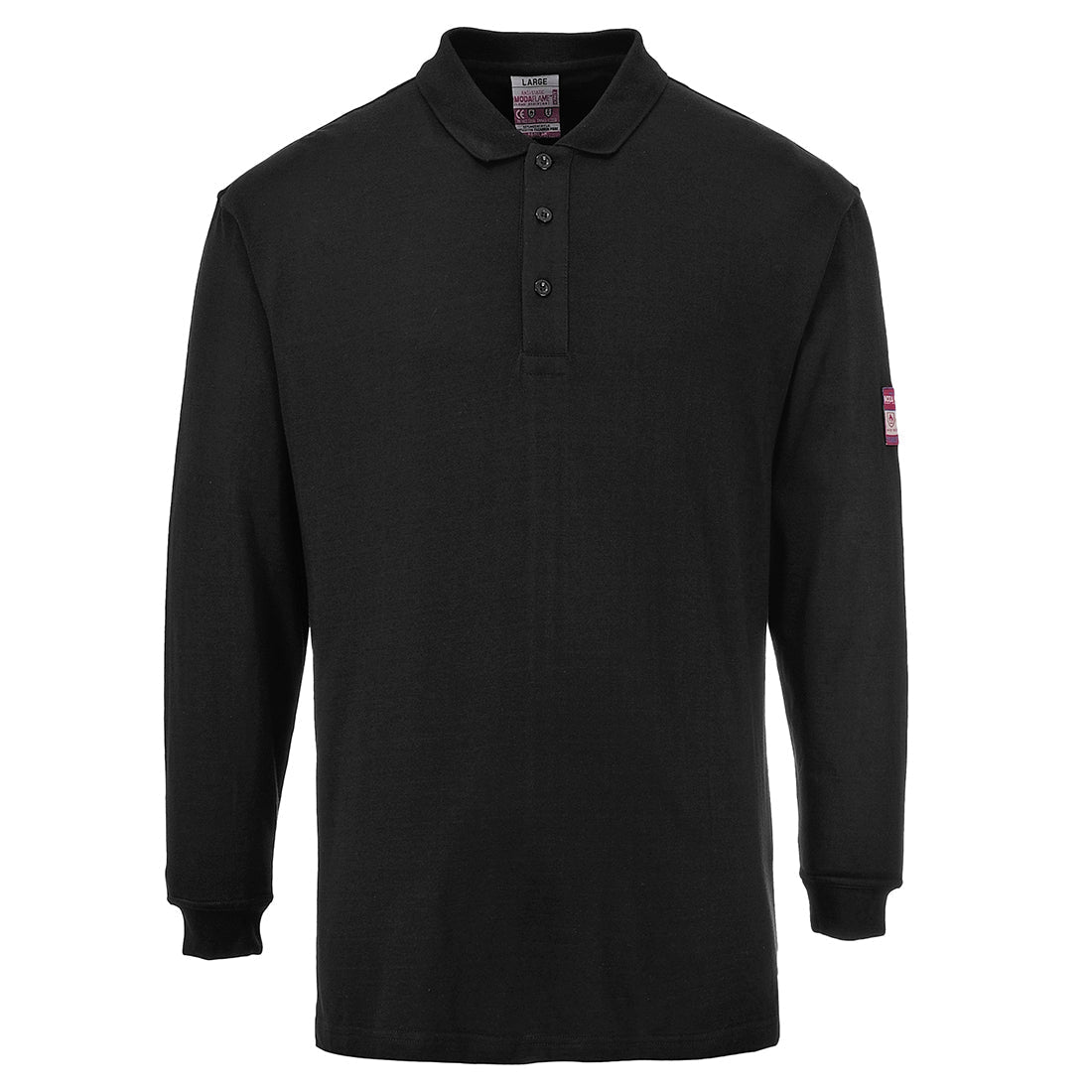 Portwest FR10 Flame Resistant Anti-Static Long Sleeve Polo Shirt 1#colour_black