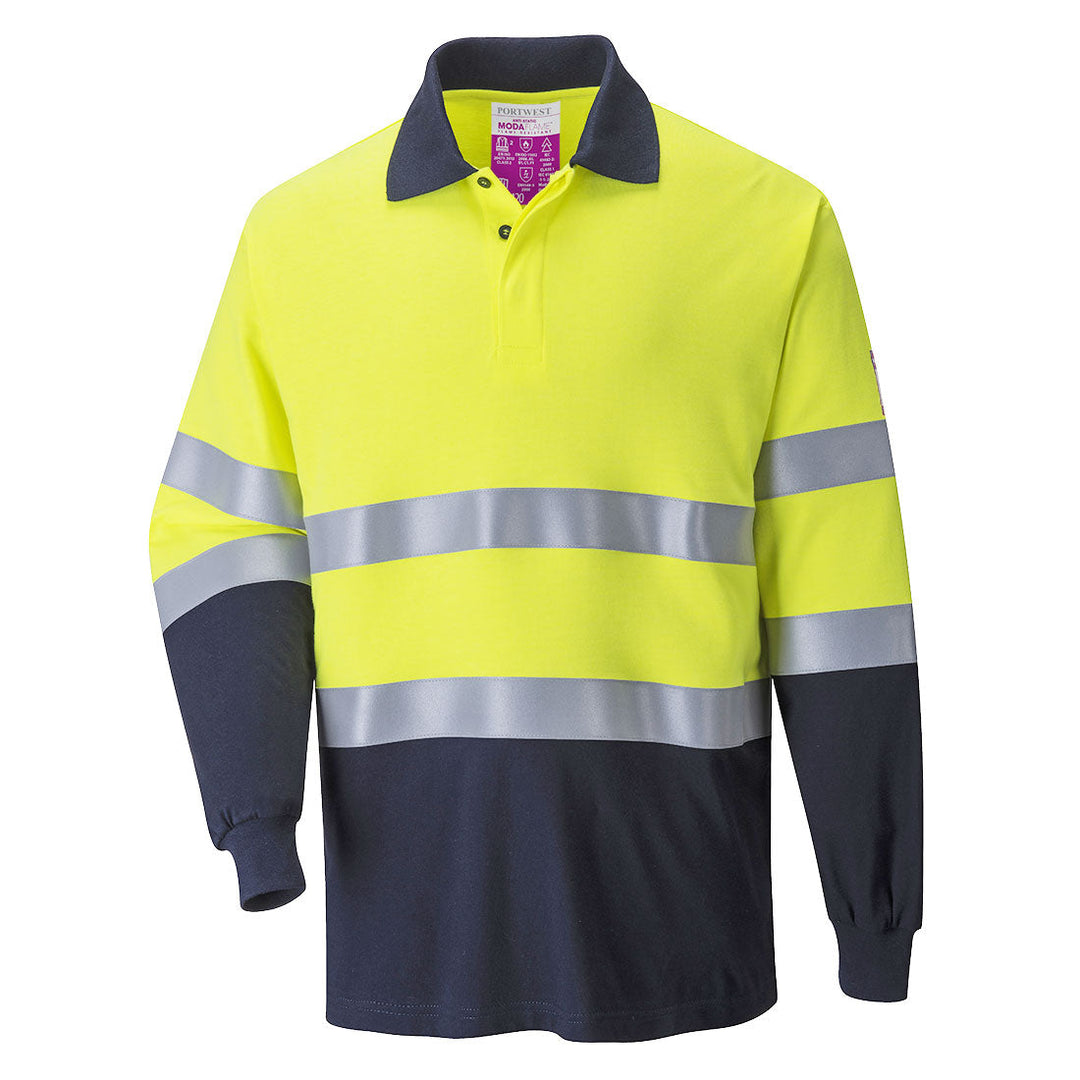 Portwest FR74 Flame Resistant Anti-Static Two Tone Polo Shirt 1#colour_yellow-navy