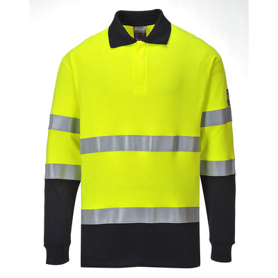 Portwest FR74 Flame Resistant Anti-Static Two Tone Polo Shirt 1#colour_yellow-navy 2#colour_yellow-navy