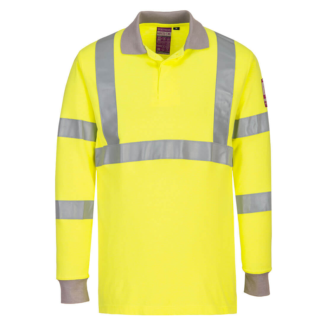 Portwest FR77 Flame Resistant Anti-Static Hi Vis Long Sleeve Polo Shirt 1#colour_yellow