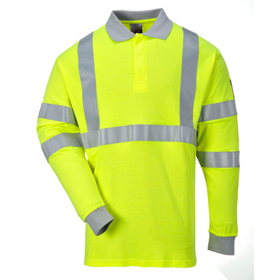 Portwest FR77 Flame Resistant Anti-Static Hi Vis Long Sleeve Polo Shirt 1#colour_yellow 2#colour_yellow
