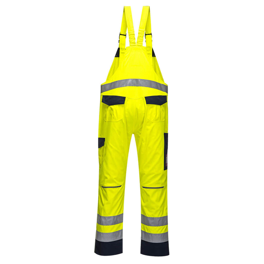 Portwest MV27 Hi Vis Modaflame Bib and Brace - Flame Retardant Yellow/Navy Rear#colour_yellow-navy