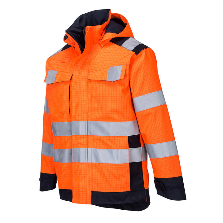 Portwest MV70 Modaflame Multi-protective Arc Rain Jacket 1#colour_orange-navy 2#colour_orange-navy