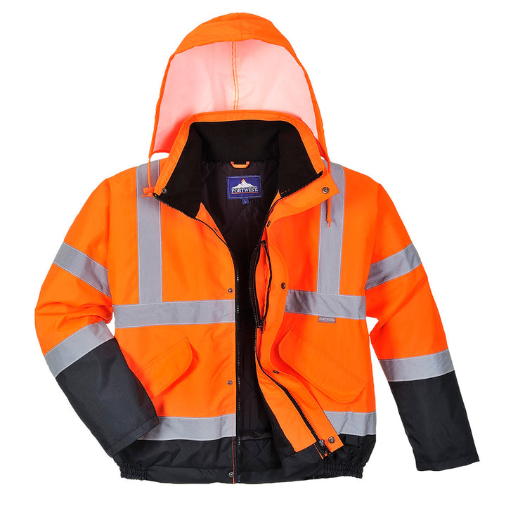 Portwest S266 Hi Vis Two Tone Bomber Jacket 1#colour_orange-navy 2#colour_orange-navy