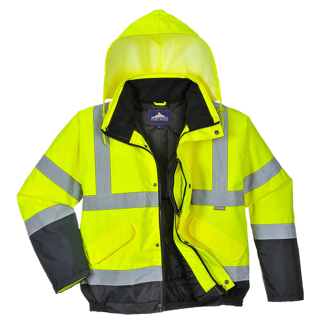 Portwest S266 Hi Vis Two Tone Bomber Jacket 1#colour_yellow-navy 2#colour_yellow-navy