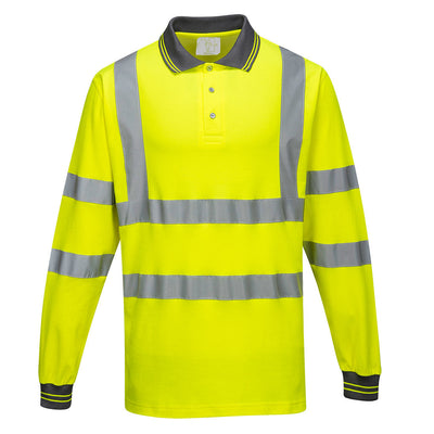 Portwest S271 Long Sleeved Cotton Comfort Hi Vis Polo Shirt 1#colour_yellow