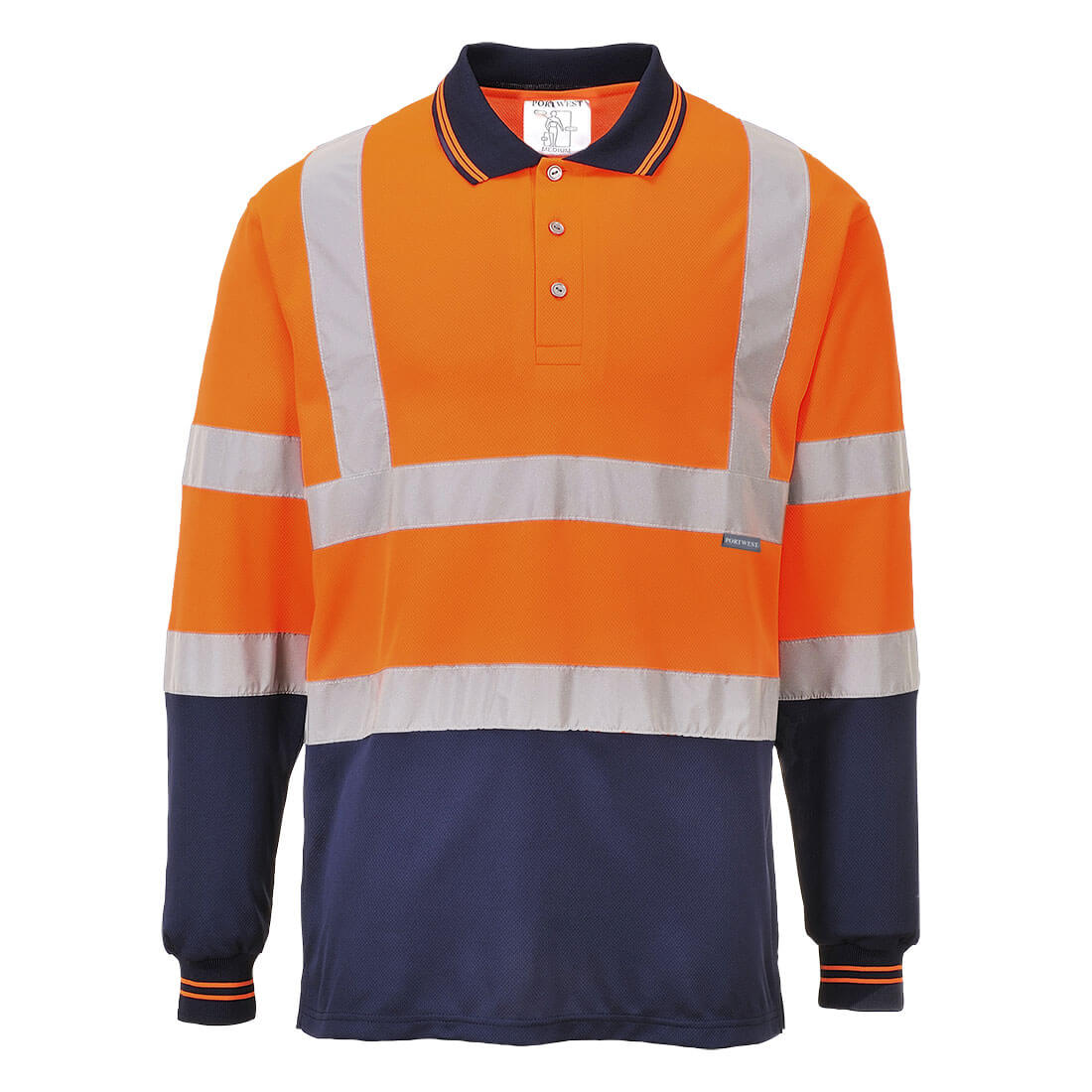 Portwest S279 Two-Tone Long Sleeved Hi Vis Polo Shirt 1#colour_orange-navy