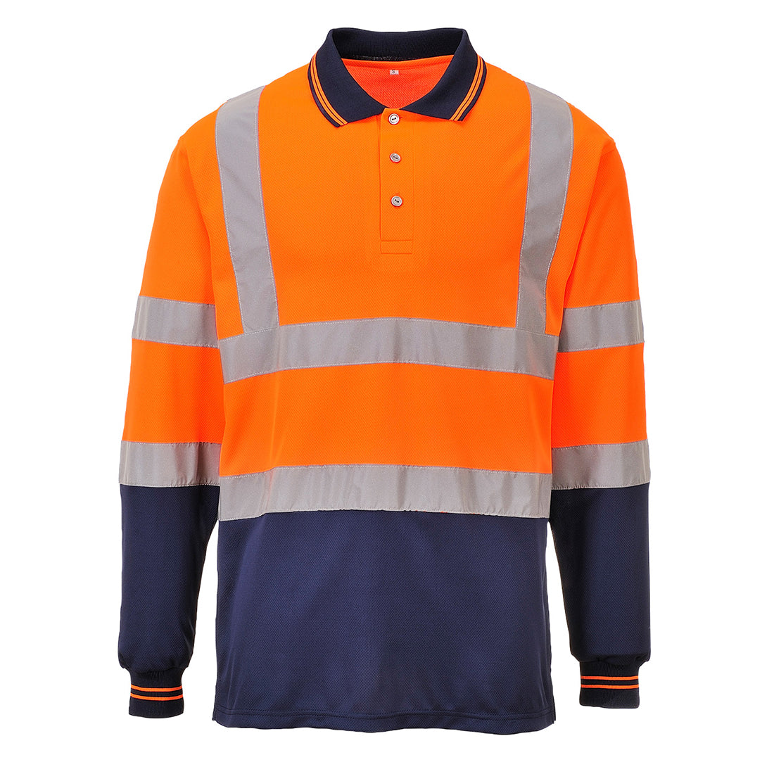 Portwest S279 Two-Tone Long Sleeved Hi Vis Polo Shirt 1#colour_orange-navy 2#colour_orange-navy