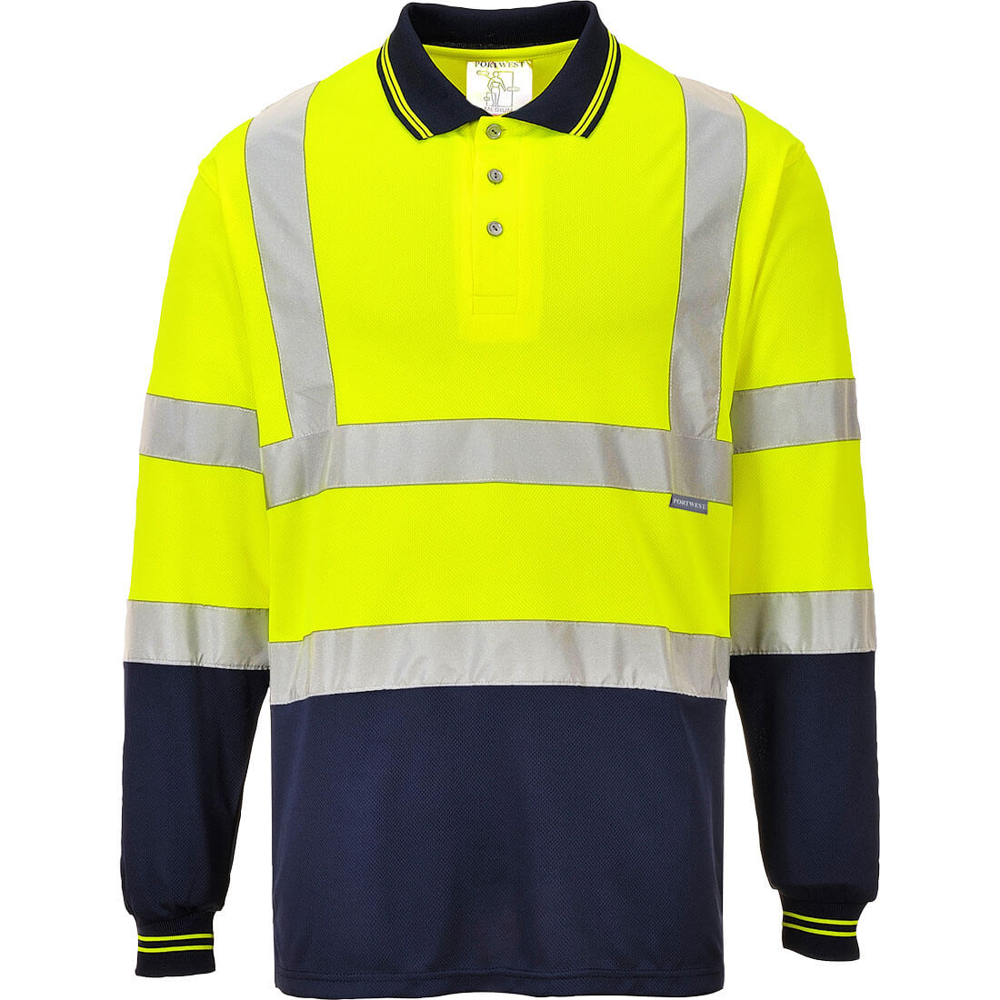 Portwest S279 Two-Tone Long Sleeved Hi Vis Polo Shirt 1#colour_yellow-navy