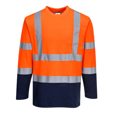Portwest S280 Two-Tone Long Sleeved Cotton Comfort Hi Vis T-Shirt 1#colour_orange-navy