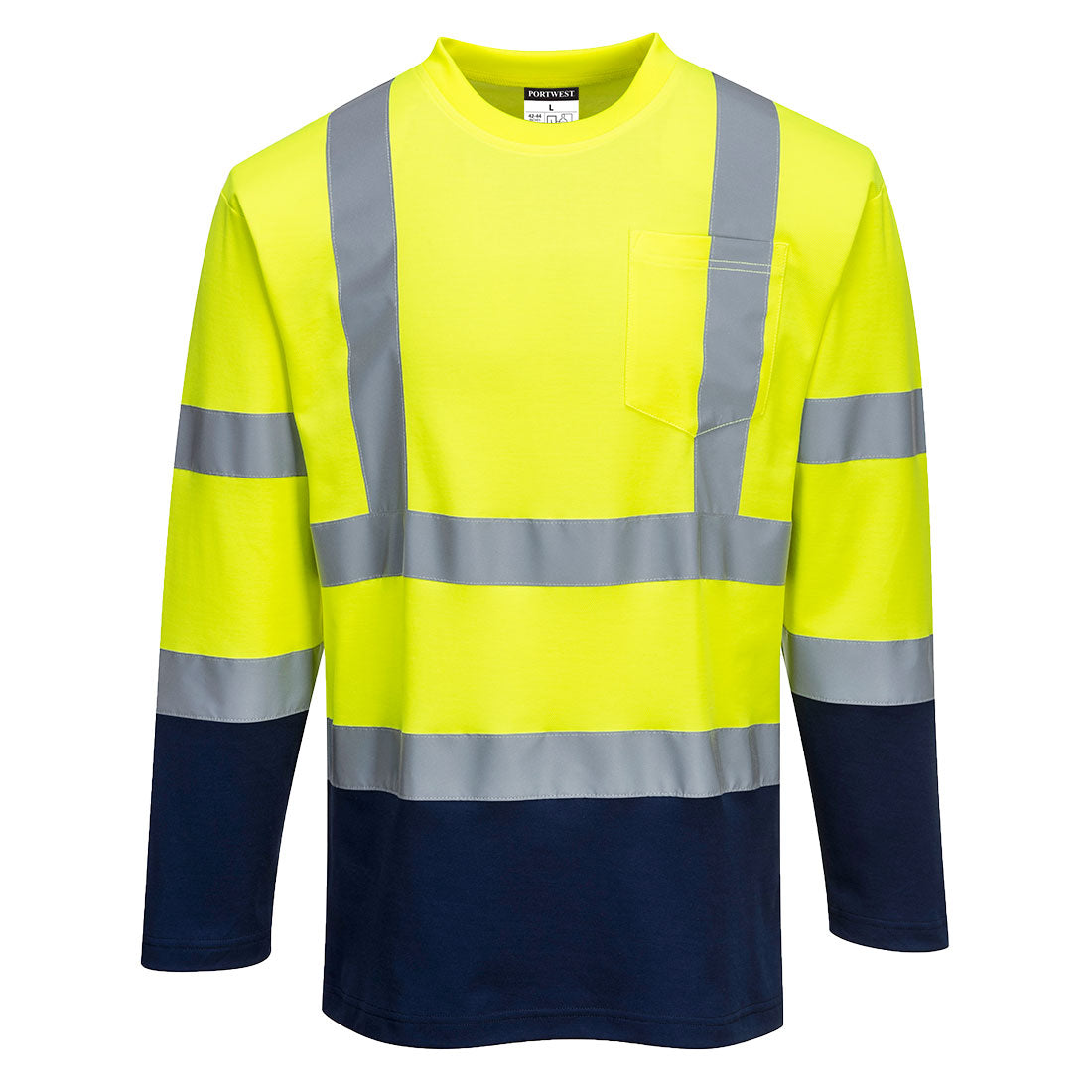 Portwest S280 Two-Tone Long Sleeved Cotton Comfort Hi Vis T-Shirt 1#colour_yellow-navy