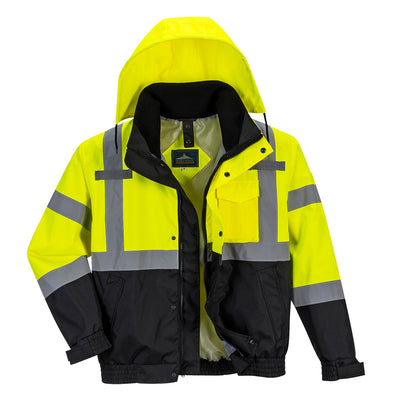 Portwest S365 Hi Vis Premium 3-in-1 Bomber Jacket 1#colour_yellow-black 2#colour_yellow-black 3#colour_yellow-black