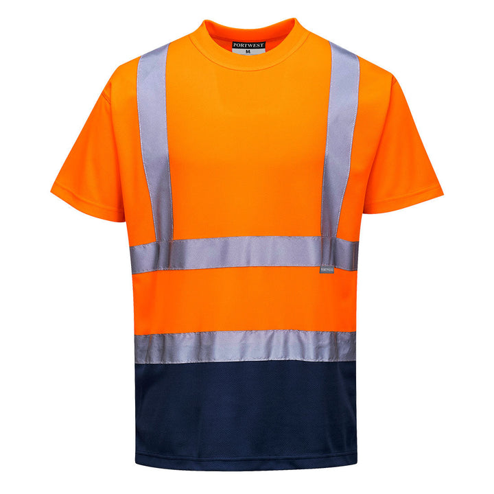 Portwest S378 Two Tone Hi Vis T-Shirt 1#colour_orange-navy