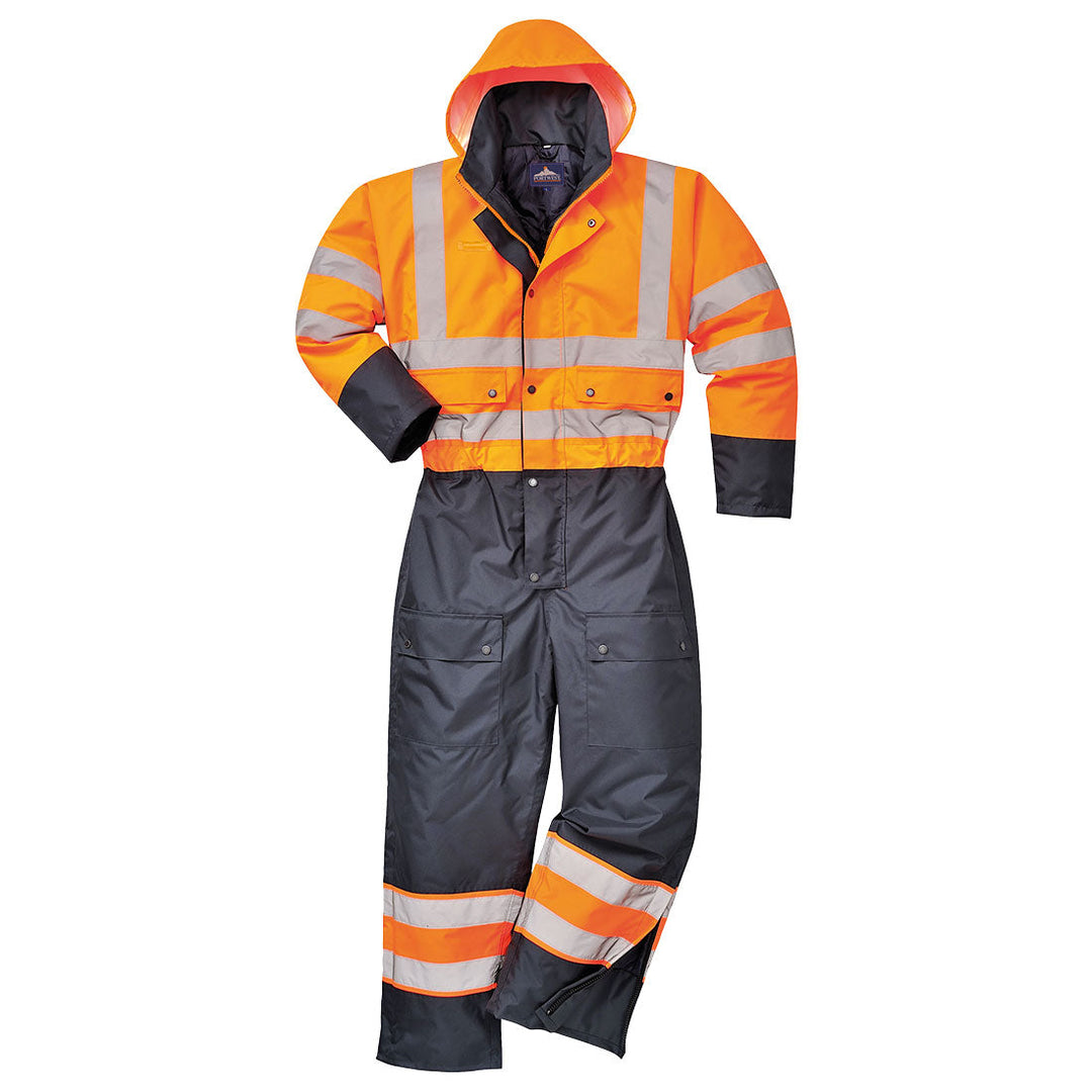 Portwest S485 Hi Vis Contrast Coveralls - Lined 1#colour_orange-navy 2#colour_orange-navy