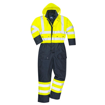 Portwest S485 Hi Vis Contrast Coveralls - Lined 1#colour_yellow-navy 2#colour_yellow-navy
