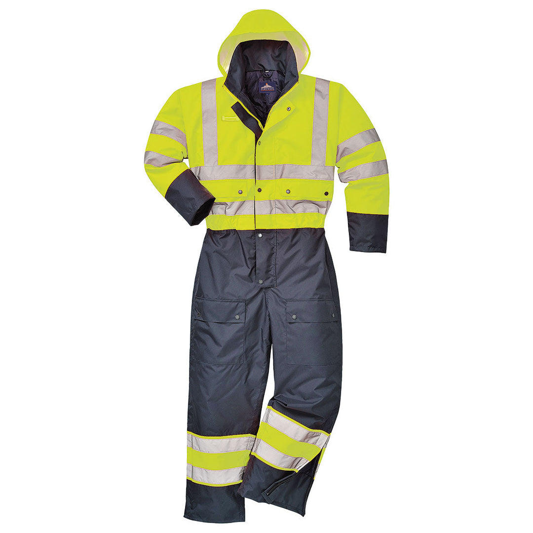 Portwest S485 Hi Vis Contrast Coveralls - Lined 1#colour_yellow-navy 2#colour_yellow-navy 3#colour_yellow-navy