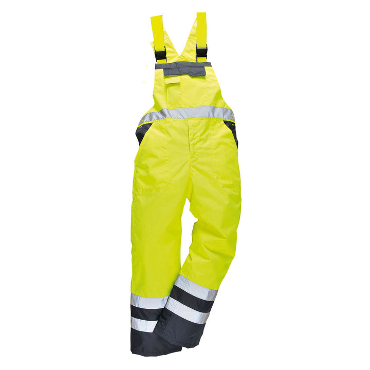 Portwest S488 Contrast Hi Vis Bib & Brace - Unlined 1#colour_yellow-navy 2#colour_yellow-navy