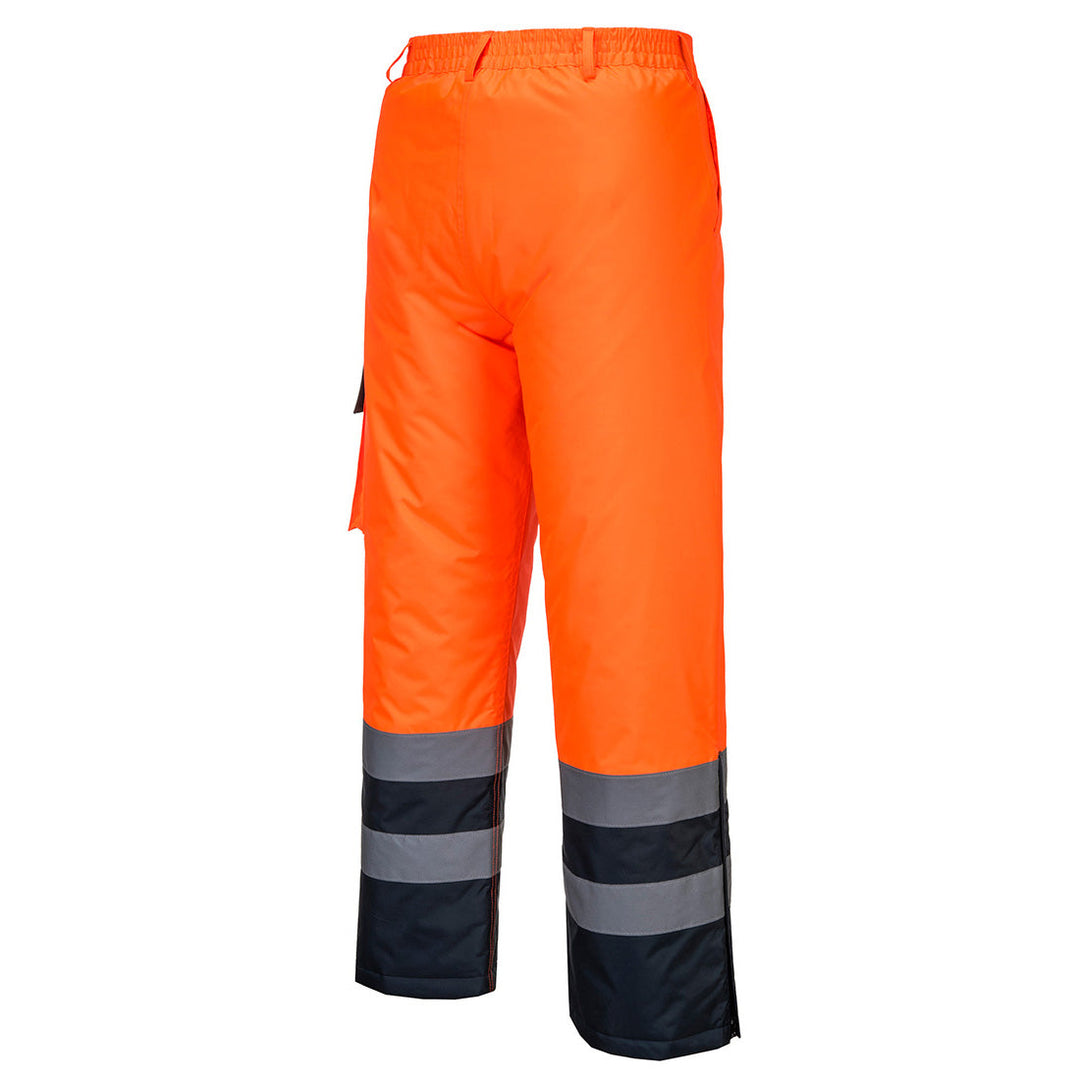 Portwest S686 Hi Vis Contrast Trousers - Lined 1#colour_orange-navy 2#colour_orange-navy 3#colour_orange-navy