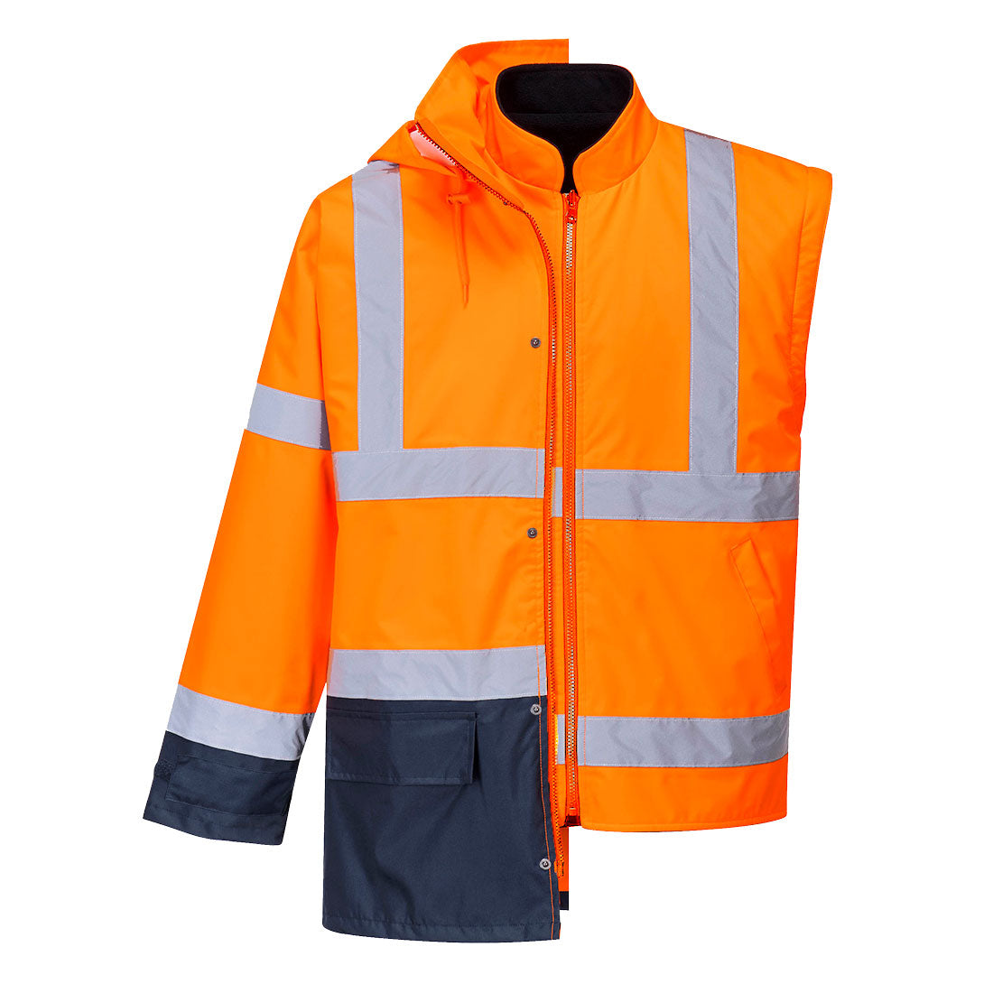 Portwest S768 Hi Vis Executive 5-in-1 Jacket 1#colour_orange-navy 2#colour_orange-navy 3#colour_orange-navy