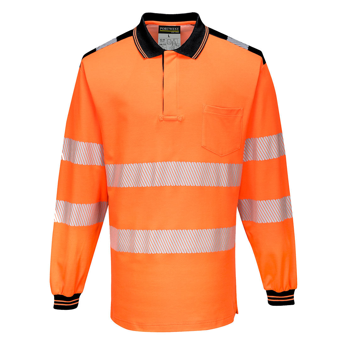 Portwest T184 PW3 Hi Vis Polo Shirt Long Sleeved 1#colour_orange-black