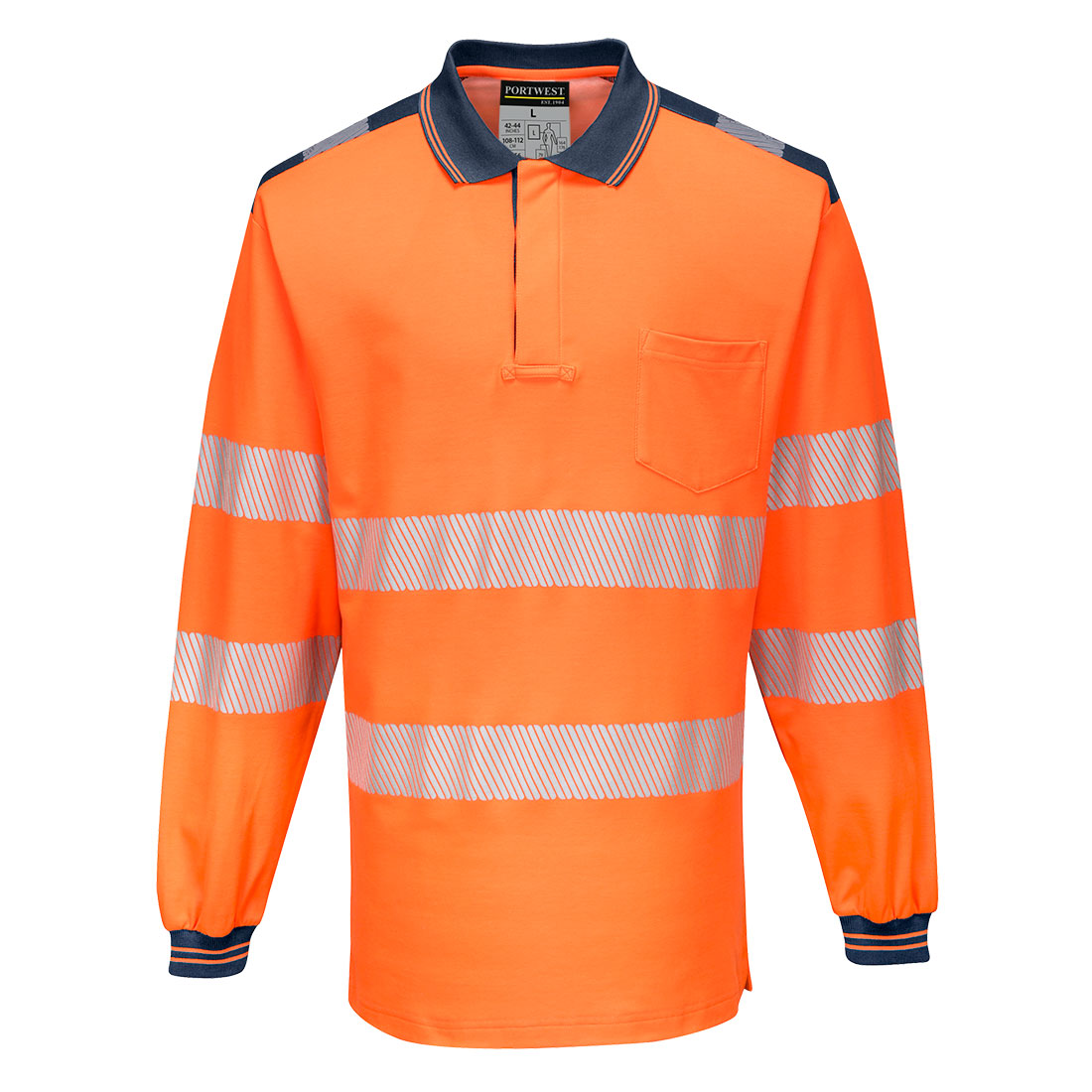 Portwest T184 PW3 Hi Vis Polo Shirt Long Sleeved 1#colour_orange-navy