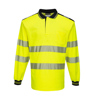 Portwest T184 PW3 Hi Vis Polo Shirt Long Sleeved 1#colour_yellow-black