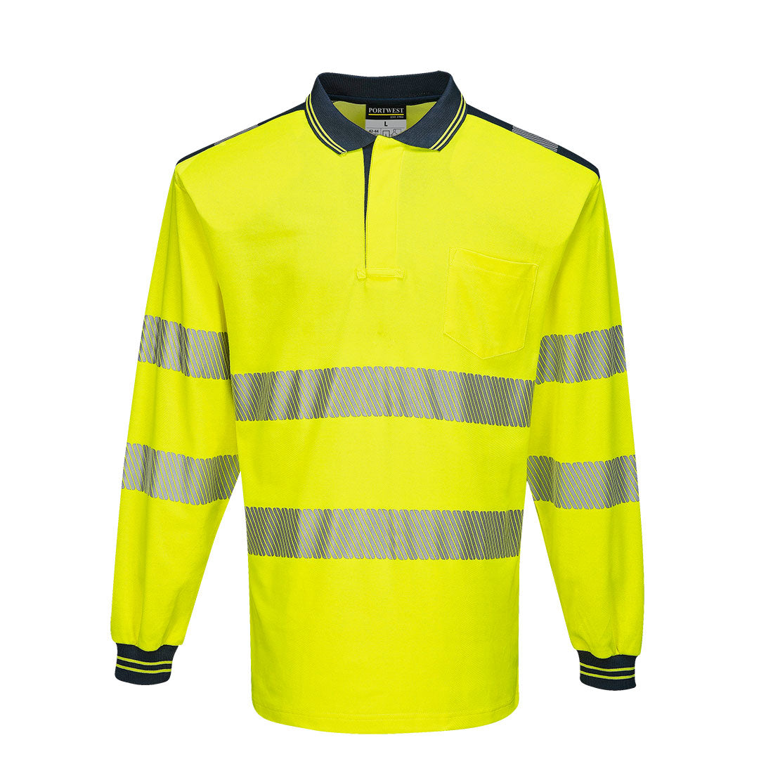Portwest T184 PW3 Hi Vis Polo Shirt Long Sleeved 1#colour_yellow-navy