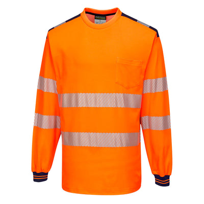 Portwest T185 PW3 Hi Vis T-Shirt Long Sleeved 1#colour_orange-navy