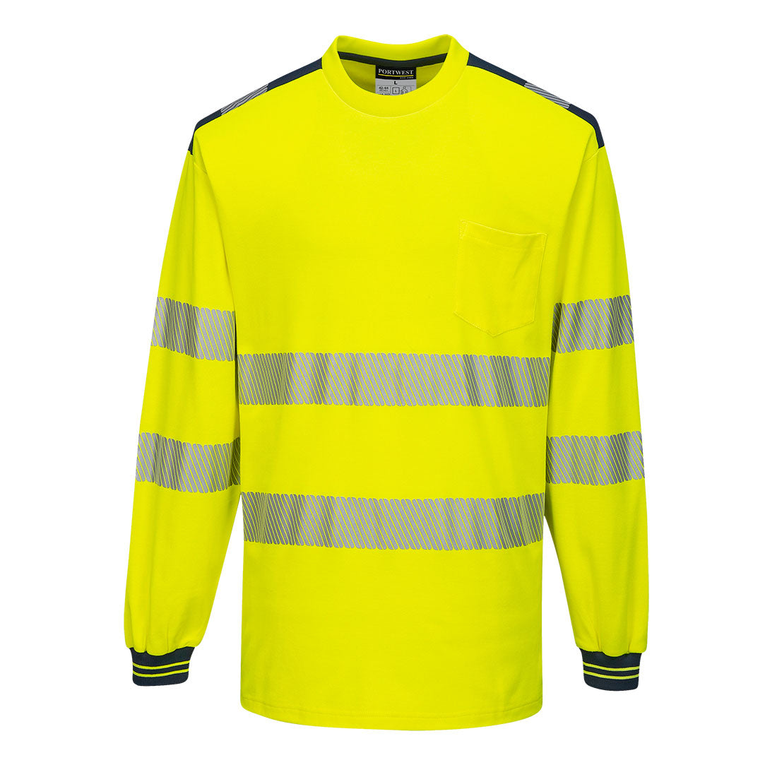 Portwest T185 PW3 Hi Vis T-Shirt Long Sleeved 1#colour_yellow-navy