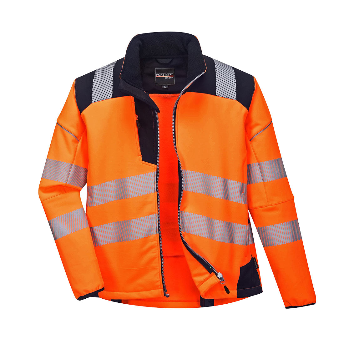Portwest T402 PW3 Hi Vis Softshell Jacket 1#colour_orange-navy 2#colour_orange-navy