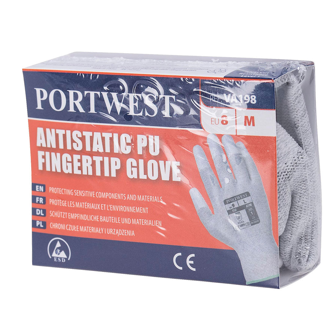Portwest VA198 Vending Machine Antistatic PU Fingertip Gloves 1#colour_grey 2#colour_grey