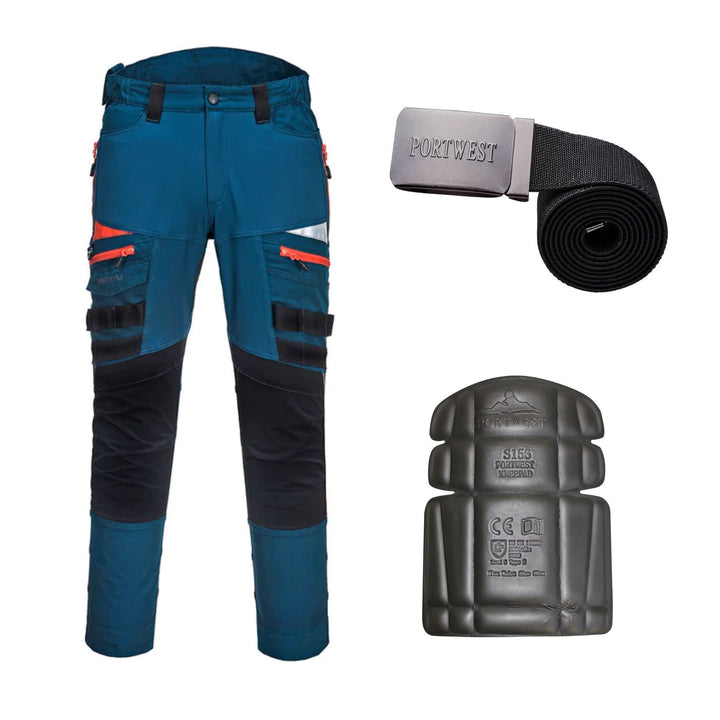 Portwest Special offer DX449 DX4 Work Trousers Pack - Stretch Trousers + Belt + Knee Pads