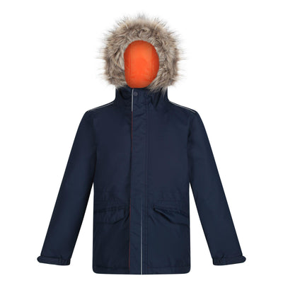 Regatta Professional Childrens Cadet Waterproof Insulated Hooded Parka Jacket Navy Magma 1#colour_navy-magma
