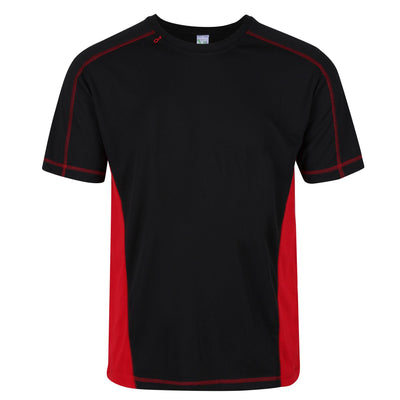Regatta Professional Mens Beijing Lightweight Cool and Dry T-Shirt Black Classic Red 1#colour_black-classic-red