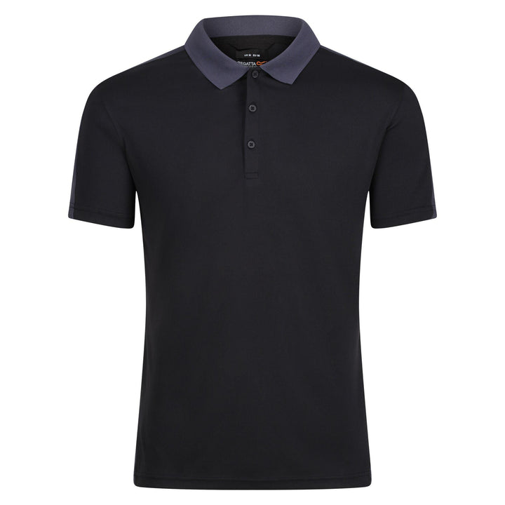 Regatta Professional Mens Contrast Coolweave Quick Wicking Polo Shirt Black Seal Grey 1#colour_black-seal-grey