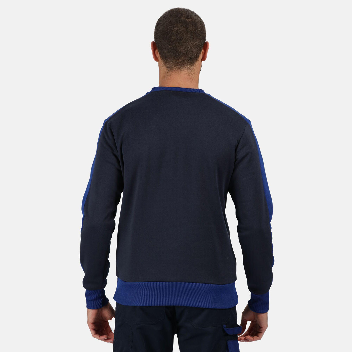 Regatta Professional Mens Contrast Crew Neck Sweater Navy New Royal Blue Model 2#colour_navy-new-royal-blue