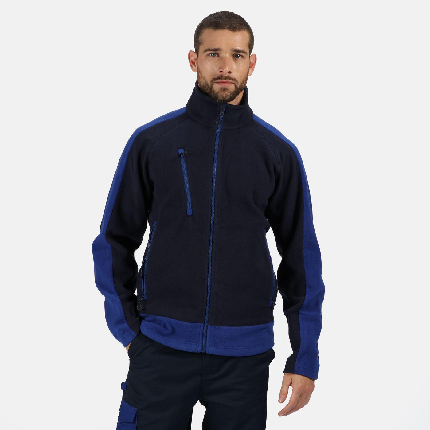 Regatta Professional Mens Contrast Heavyweight Full Zip Fleece Navy New Royal Blue Model 1#colour_navy-new-royal-blue