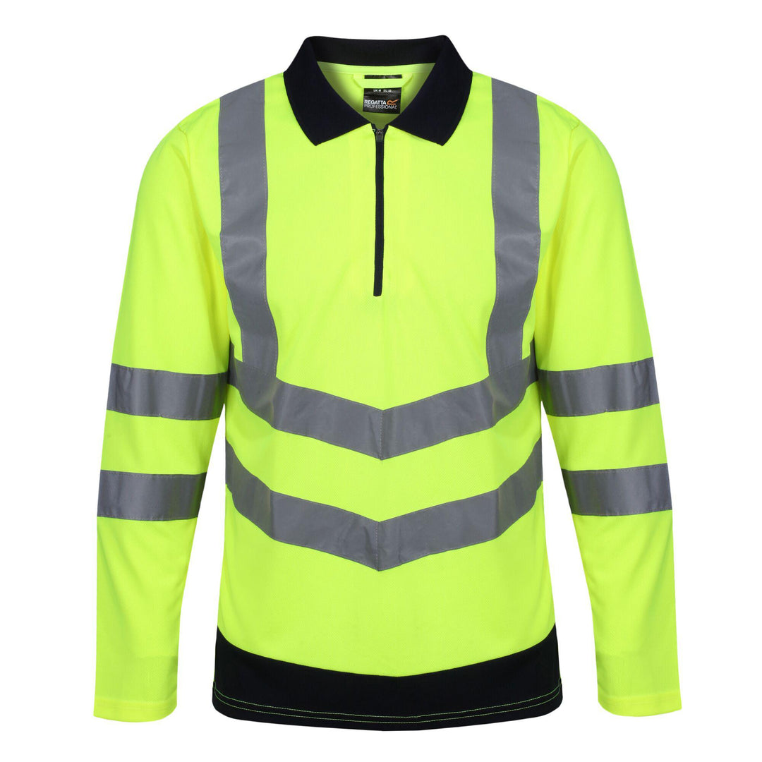 Regatta Professional Mens Hi Vis Long Sleeved Polo Shirts Yellow Navy 1#colour_yellow-navy