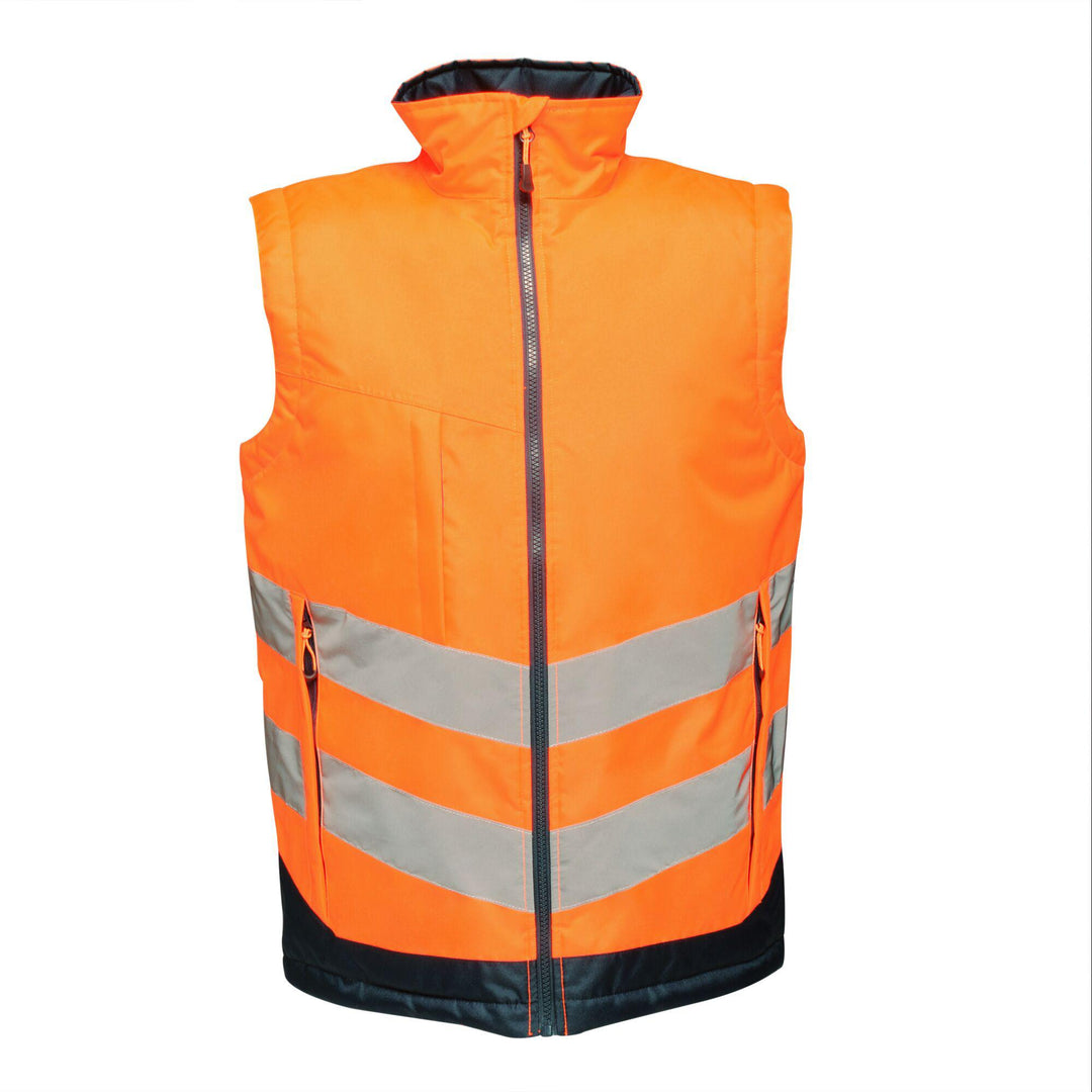 Regatta Professional Mens Hi Vis Pro Reflective Bodywarmer Orange Navy 1#colour_orange-navy