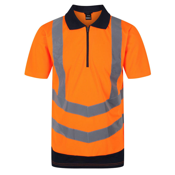 Regatta Professional Mens Hi Vis Pro Reflective Polo Work Shirt Orange Navy 1#colour_orange-navy