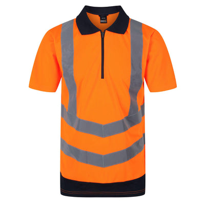 Regatta Professional Mens Hi Vis Pro Reflective Polo Work Shirt Orange Navy 1#colour_orange-navy