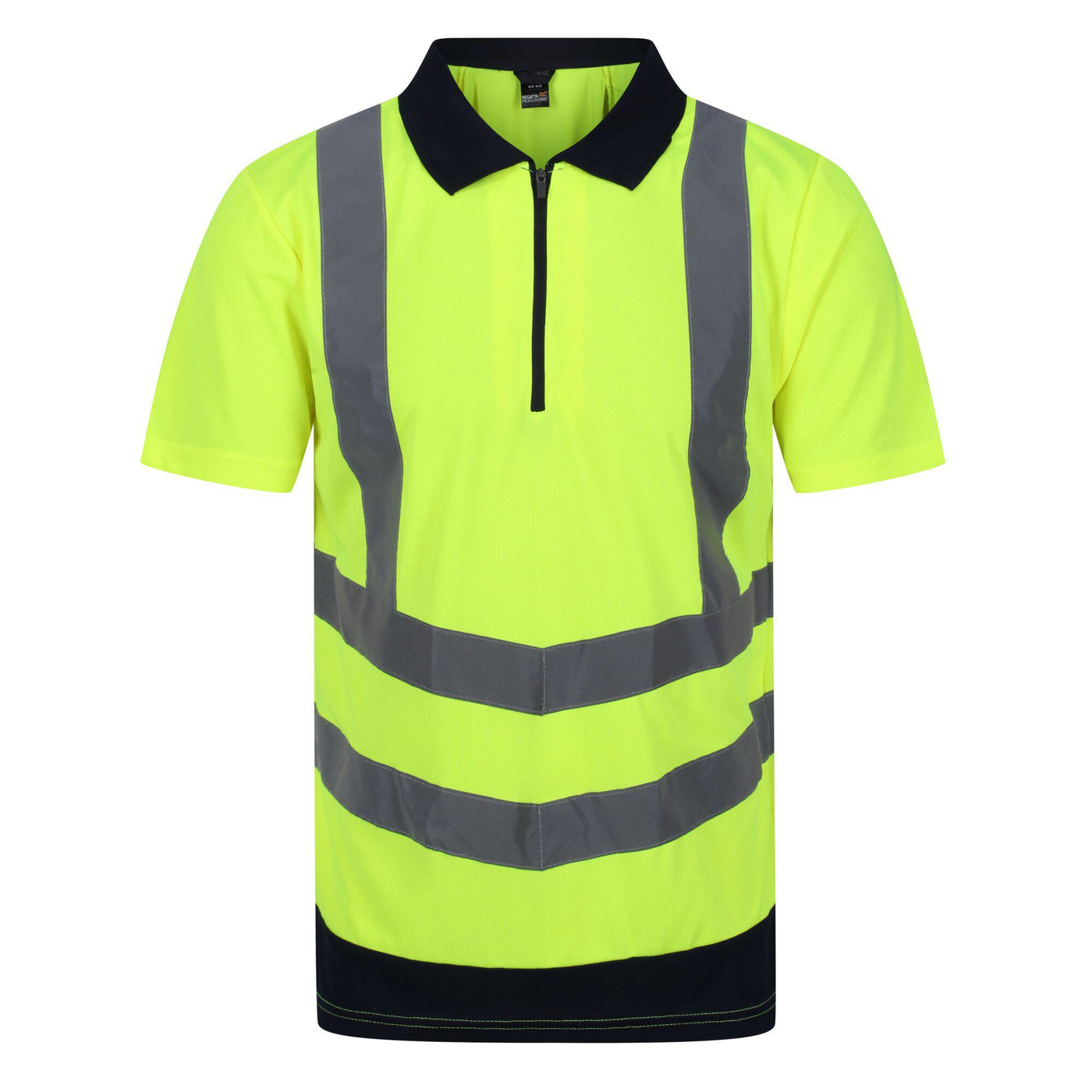 Regatta Professional Mens Hi Vis Pro Reflective Polo Work Shirt Yellow Navy 1#colour_yellow-navy