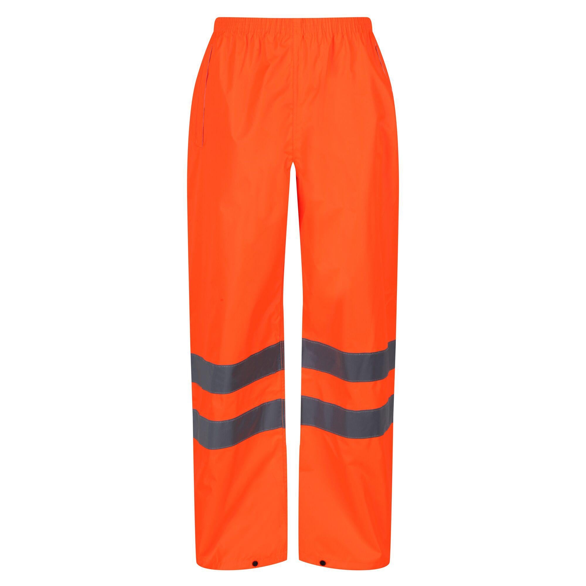 Regatta Professional Mens Hi Vis Pro Waterproof Reflective Packaway Work Over-Trousers Orange 1#colour_orange