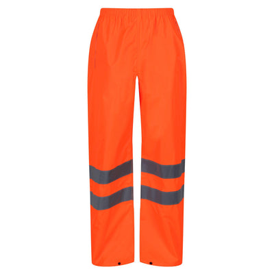 Regatta Professional Mens Hi Vis Pro Waterproof Reflective Packaway Work Over-Trousers Orange 1#colour_orange