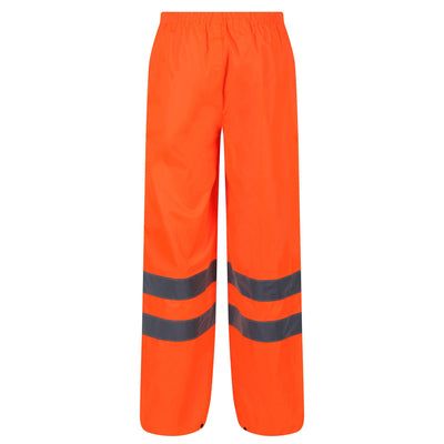 Regatta Professional Mens Hi Vis Pro Waterproof Reflective Packaway Work Over-Trousers Orange 2#colour_orange