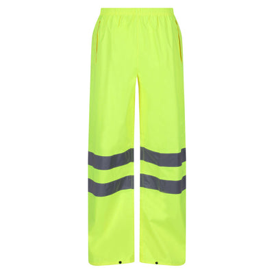 Regatta Professional Mens Hi Vis Pro Waterproof Reflective Packaway Work Over-Trousers Yellow 1#colour_yellow