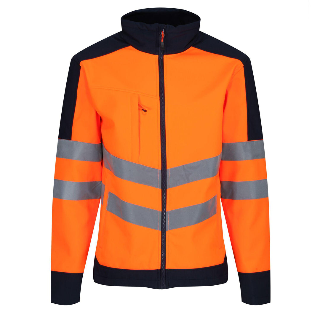 Regatta Professional Mens Hi Vis Pro Waterproof Reflective Softshell Work Jacket Orange Navy 1#colour_orange-navy