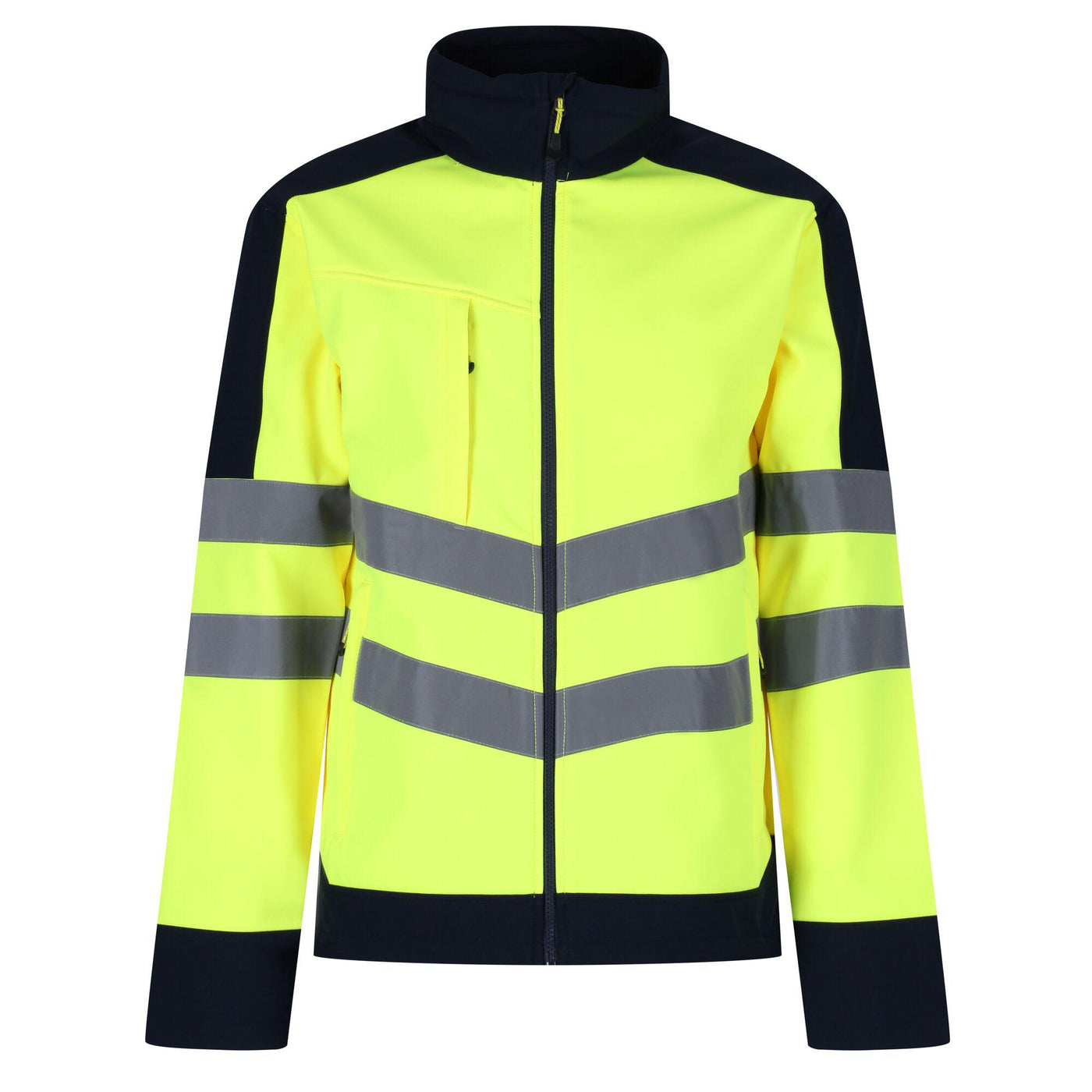 Regatta Professional Mens Hi Vis Pro Waterproof Reflective Softshell Work Jacket Yellow Navy 1#colour_yellow-navy